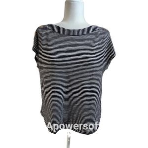 Jones New York Black & White Stripped Top w Button Design on Sleeves